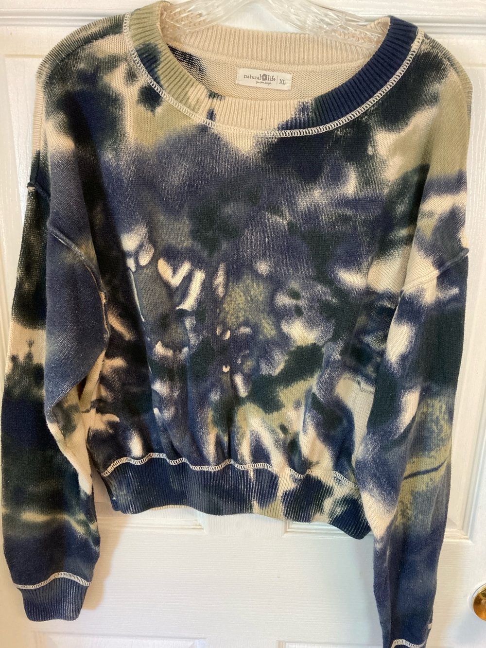 NATURAL LIFE Navy, Cream & Olive Tie-Dye Crewneck Sweater